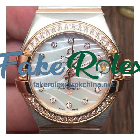 Replica Omega Constellation Double Eagle Lady 27MM Stainless Steel & Rose Gold Blue Dial Swiss 8520