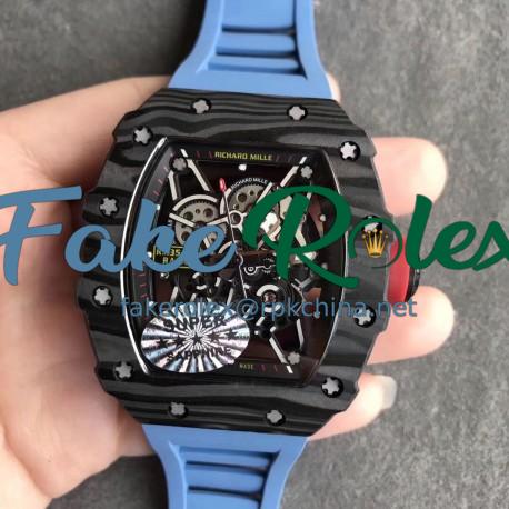 Replica Richard Mille RM35-02 Rafael Nadal KV V2 Forged Carbon Black Skeleton Dial M8215