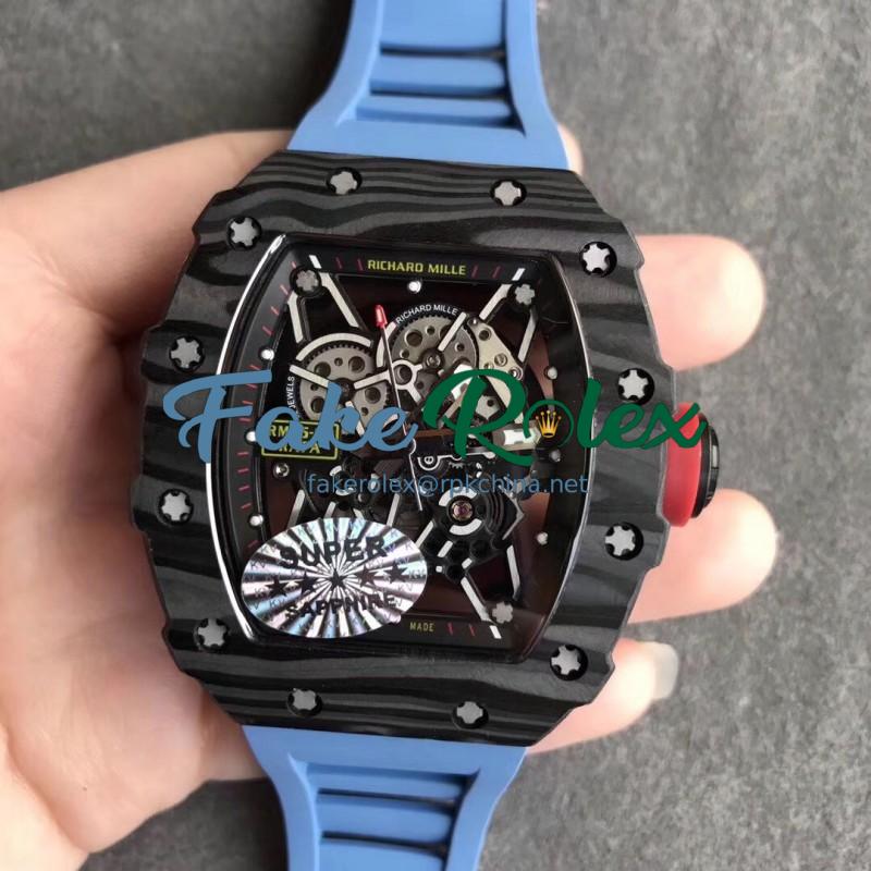 Replica Richard Mille RM35-02 Rafael Nadal KV V2 Forged Carbon Black Skeleton Dial M8215