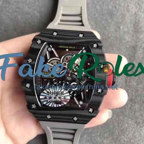 Replica Richard Mille RM35-02 Rafael Nadal KV V2 Forged Carbon Black Skeleton Dial M8215