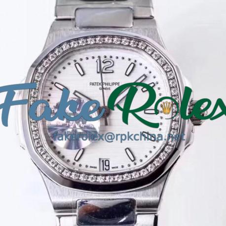 Replica Patek Philippe Nautilus Ladies 7018/1A-001 TW Stainless Steel & Diamonds White Dial Swiss 324SC