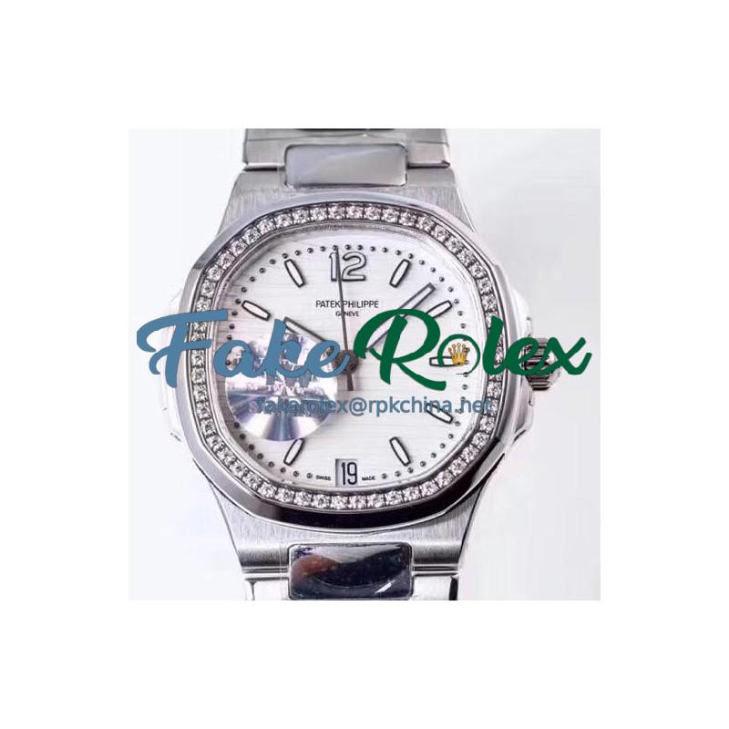 Replica Patek Philippe Nautilus Ladies 7018/1A-001 TW Stainless Steel & Diamonds White Dial Swiss 324SC