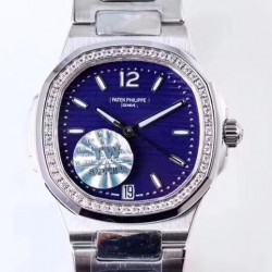 Replica Patek Philippe Nautilus Ladies 7018/1A-010 TW Stainless Steel & Diamonds Blue Dial Swiss 324SC