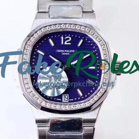 Replica Patek Philippe Nautilus Ladies 7018/1A-010 TW Stainless Steel & Diamonds Blue Dial Swiss 324SC