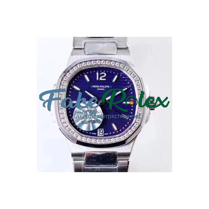 Replica Patek Philippe Nautilus Ladies 7018/1A-010 TW Stainless Steel & Diamonds Blue Dial Swiss 324SC