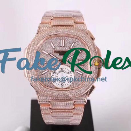 Replica Patek Philippe Nautilus Chronograph 5980/1R-001 PF Rose Gold & Diamonds Diamond Dial Swiss 7750