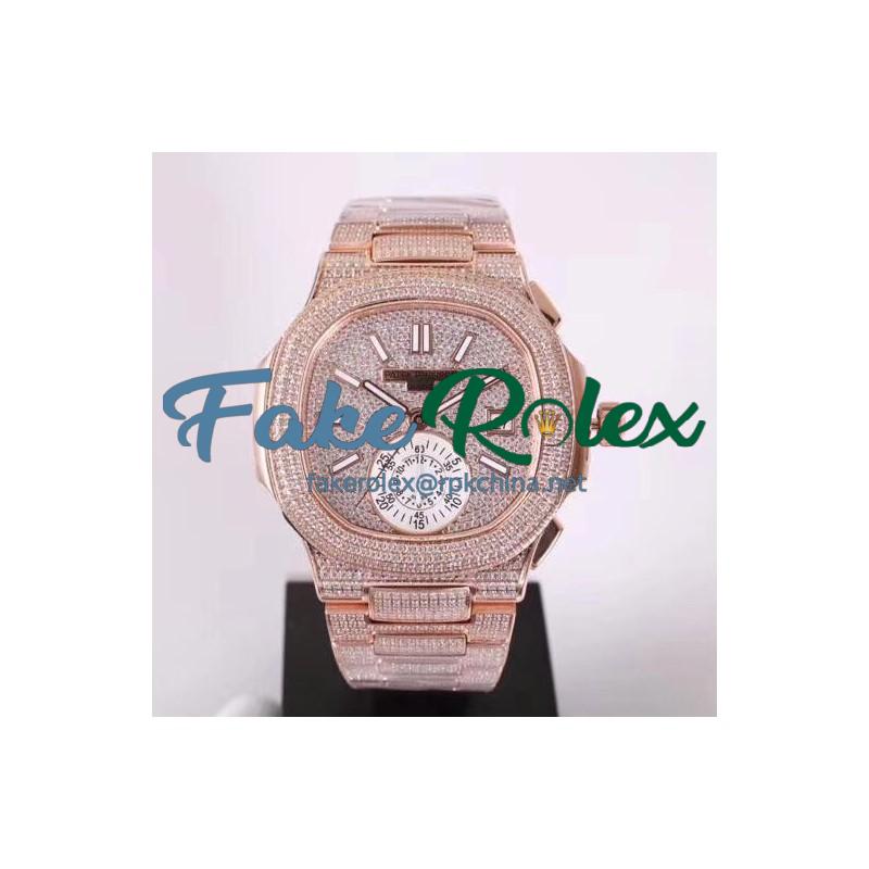 Replica Patek Philippe Nautilus Chronograph 5980/1R-001 PF Rose Gold & Diamonds Diamond Dial Swiss 7750