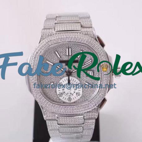 Replica Patek Philippe Nautilus Chronograph 5980 PF Stainless Steel & Diamonds Diamond Dial Swiss 7750