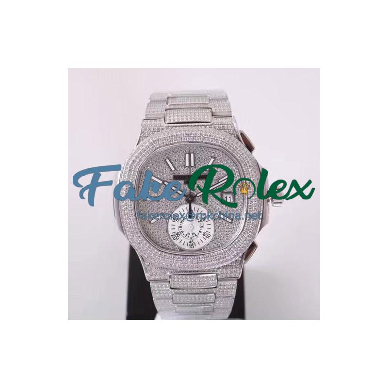 Replica Patek Philippe Nautilus Chronograph 5980 PF Stainless Steel & Diamonds Diamond Dial Swiss 7750