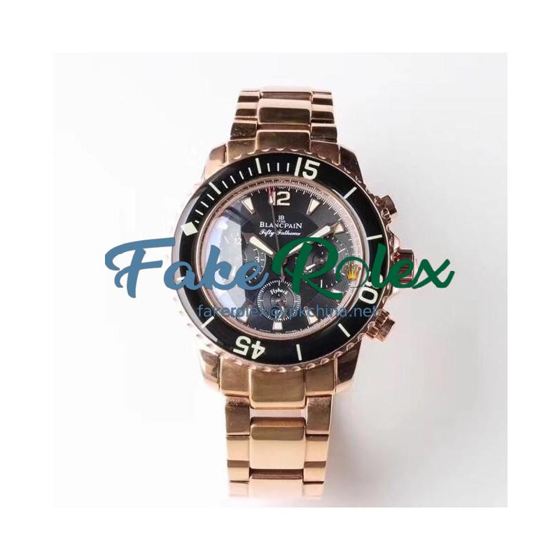 Replica Blancpain Fifty Fathoms Flyback Chronograph 5085F-3630-52 UF Rose Gold Black Dial Swiss 7750