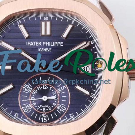 Replica Patek Philippe Nautilus Chronograph 5980/1AR-001 PP Rose Gold & Stainless Steel Blue Dial Swiss 7750