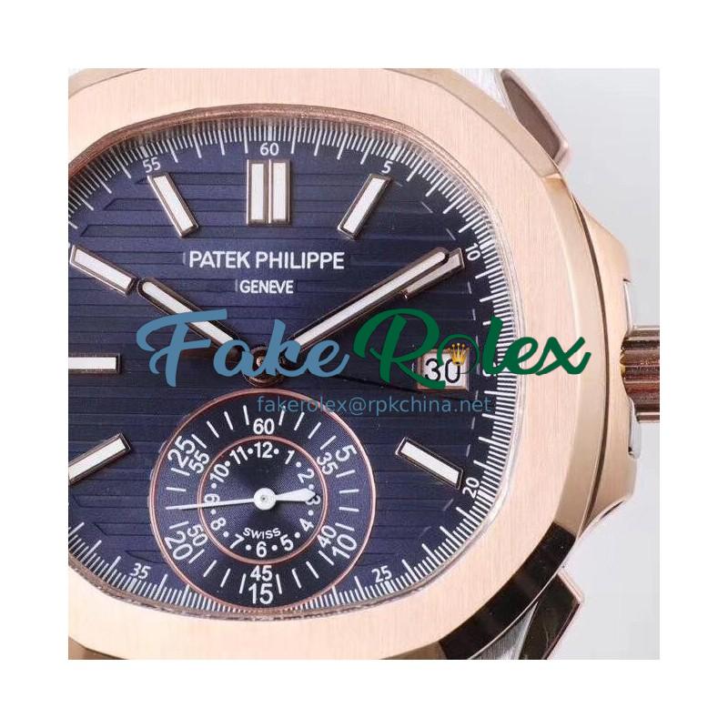 Replica Patek Philippe Nautilus Chronograph 5980/1AR-001 PP Rose Gold & Stainless Steel Blue Dial Swiss 7750