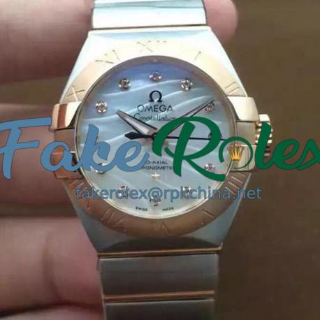 Replica Omega Constellation Double Eagle Lady 27MM Stainless Steel & Rose Gold Pearl Dial Swiss 8520