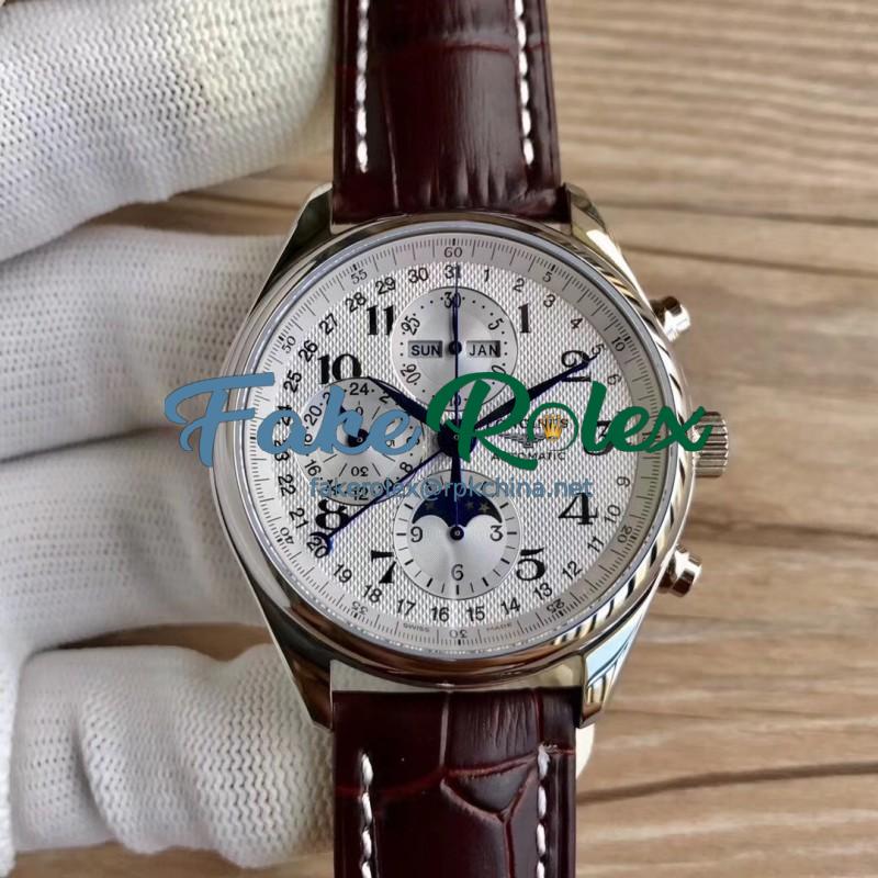 Replica Longines Master Collection Moonphase Chronograph L2.673.4.78.3 JF Stainless Steel White Dial Swiss 7751