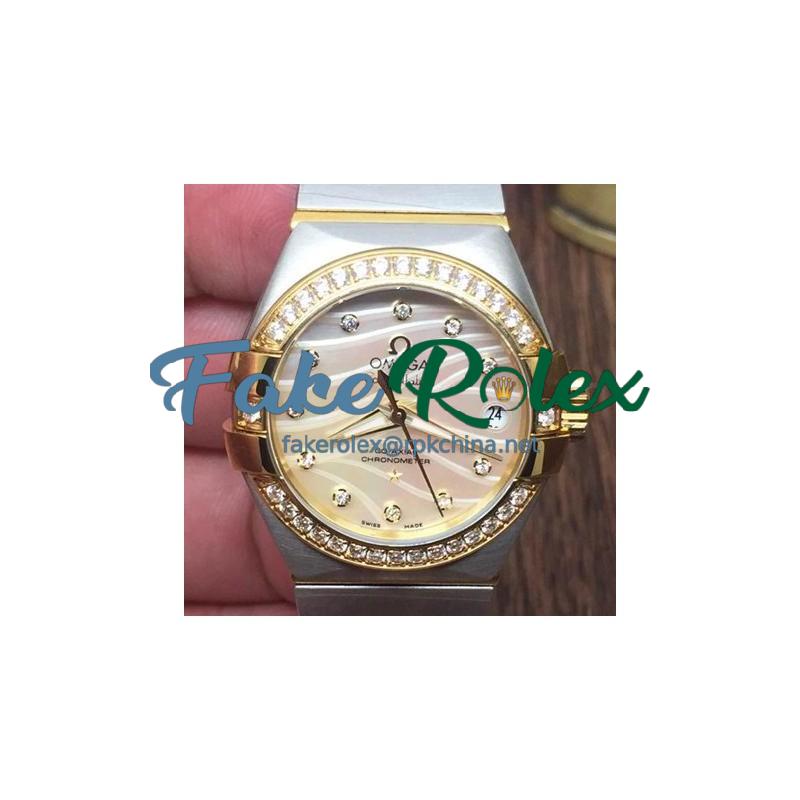 Replica Omega Constellation Double Eagle Lady 27MM Stainless Steel & Yellow Gold Gold Dial Swiss 8520