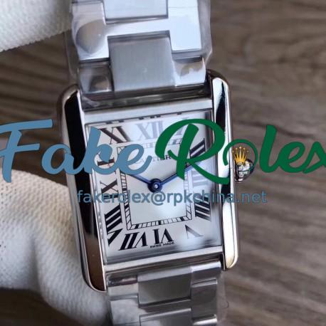 Replica Cartier Tank Solo Ladies 35MM W5200014 GP Stainless Steel Silver Dial Swiss Ronda Quartz