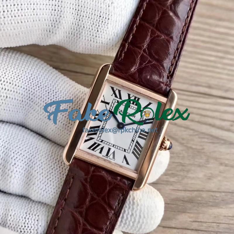 Replica Cartier Tank Solo Ladies 35MM W5200025 TK Rose Gold Silver Dial Swiss Ronda Quartz