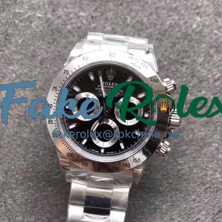 Replica Rolex Daytona Cosmograph 116520 N Stainless Steel 904L Black Dial Swiss 4130 Run 6@SEC