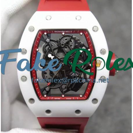 Replica Richard Mille RM55 White Ceramic Red Skeleton Dial M8215