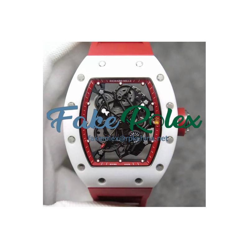 Replica Richard Mille RM55 White Ceramic Red Skeleton Dial M8215