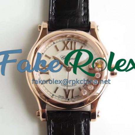 Replica Chopard Happy Sport 36MM Automatic 274808-5001 YF V2 Rose Gold Silver & Diamond Dial Swiss 2892