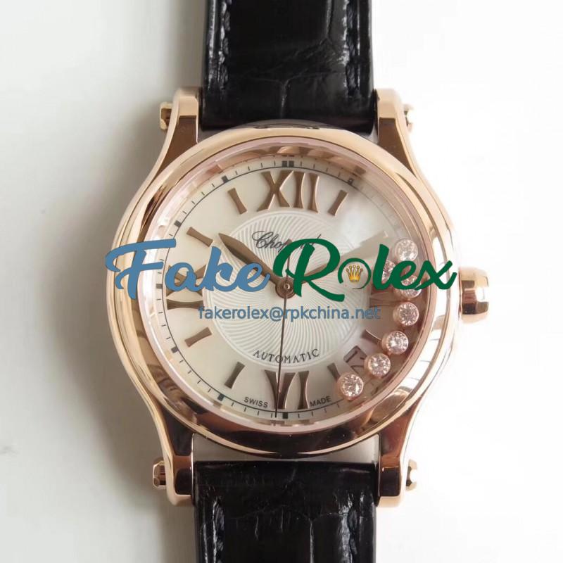 Replica Chopard Happy Sport 36MM Automatic 274808-5001 YF V2 Rose Gold Silver & Diamond Dial Swiss 2892