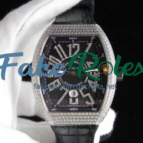 Replica Franck Muller Vanguard V45 SC DT OX Stainless Steel & Diamond Black Dial Swiss 2824-2