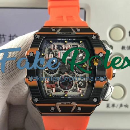 Replica Richard Mille RM011-03 McLaren Automatic Flyback Chronograph KV Black & Orange Forged Carbon Skeleton Dial Swiss 7750