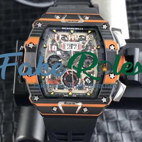 Replica Richard Mille RM011-03 McLaren Automatic Flyback Chronograph KV Black & Orange Forged Carbon Skeleton Dial Swiss 7750