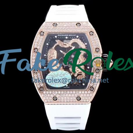 Replica Richard Mille RM051-01 Tourbillon Tiger & Dragon Michelle Yeoh  KV Rose Gold & Diamonds Skeleton Dial M8215