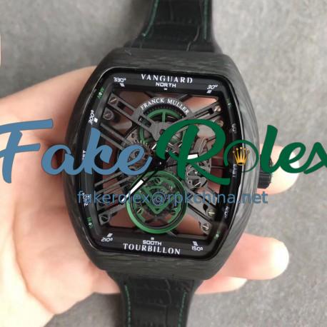 Replica Franck Muller Vanguard Skeleton V 45 S6 SQT CARBONE NR N Carbon Fiber Black & Green Skeleton Dial M9015