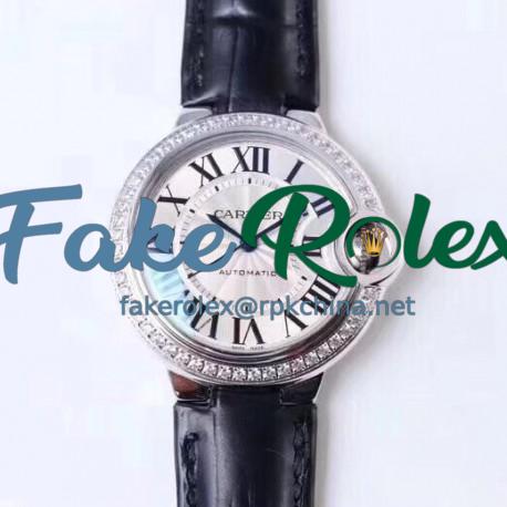 Replica Ballon Bleu De Cartier 33MM W4BB0016 TW Stainless Steel & Diamonds Silver Dial Seiko NH05A