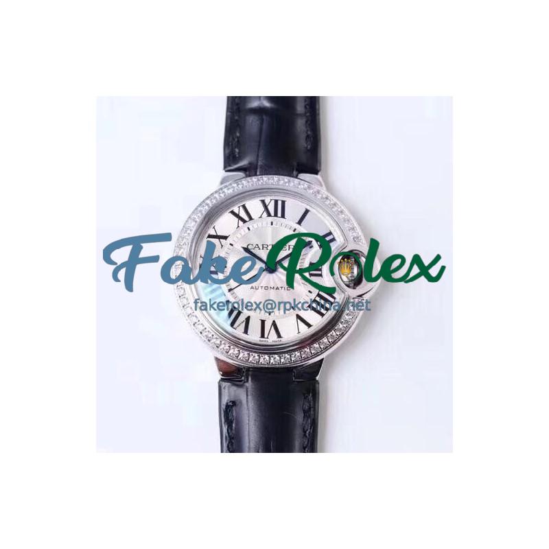 Replica Ballon Bleu De Cartier 33MM W4BB0016 TW Stainless Steel & Diamonds Silver Dial Seiko NH05A