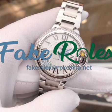 Replica Ballon Bleu De Cartier 33MM W4BB0016 TW Stainless Steel & Diamonds Silver Dial Seiko NH05A