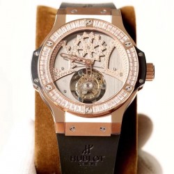 Replica Hublot Big Bang Tourbillon N Rose Gold Stainless Steel & Diamonds Dial Swiss Tourbillon