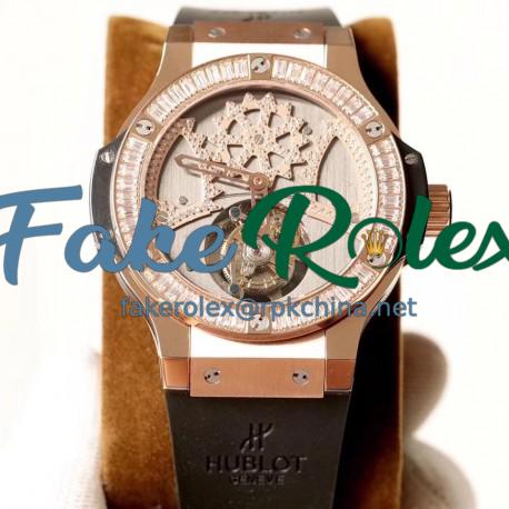 Replica Hublot Big Bang Tourbillon N Rose Gold Stainless Steel & Diamonds Dial Swiss Tourbillon