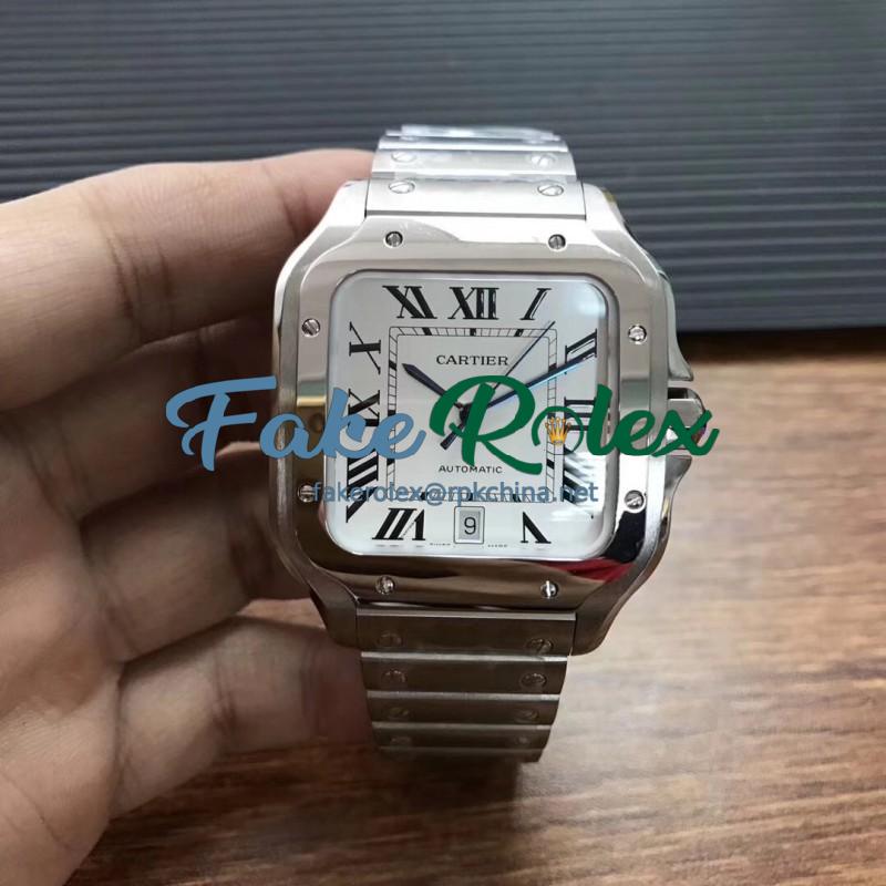 Replica Cartier Santos De Cartier Large 2018 WSSA0009 KOR Stainless Steel White Dial M9015