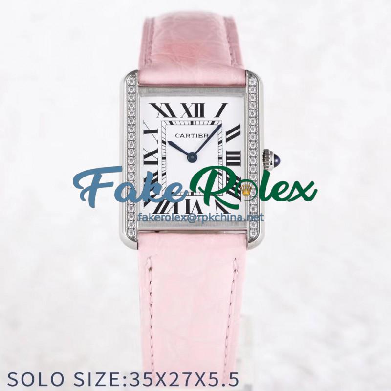 Replica Cartier Tank Solo Ladies 35MM AF Stainless Steel White Dial Swiss Ronda Quartz