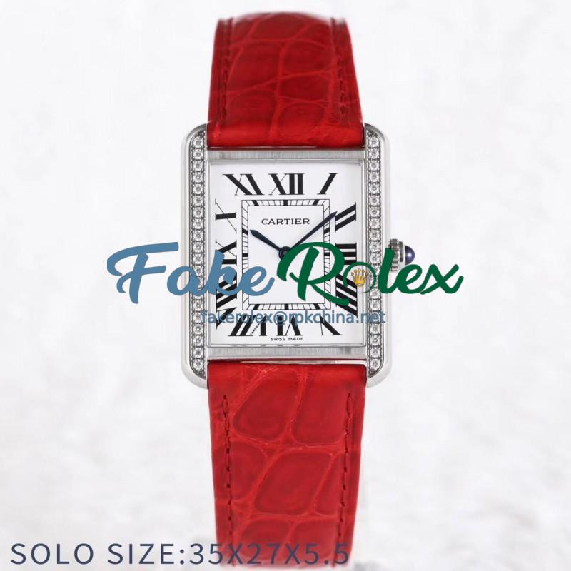 Replica Cartier Tank Solo Ladies 35MM AF Stainless Steel White Dial Swiss Ronda Quartz