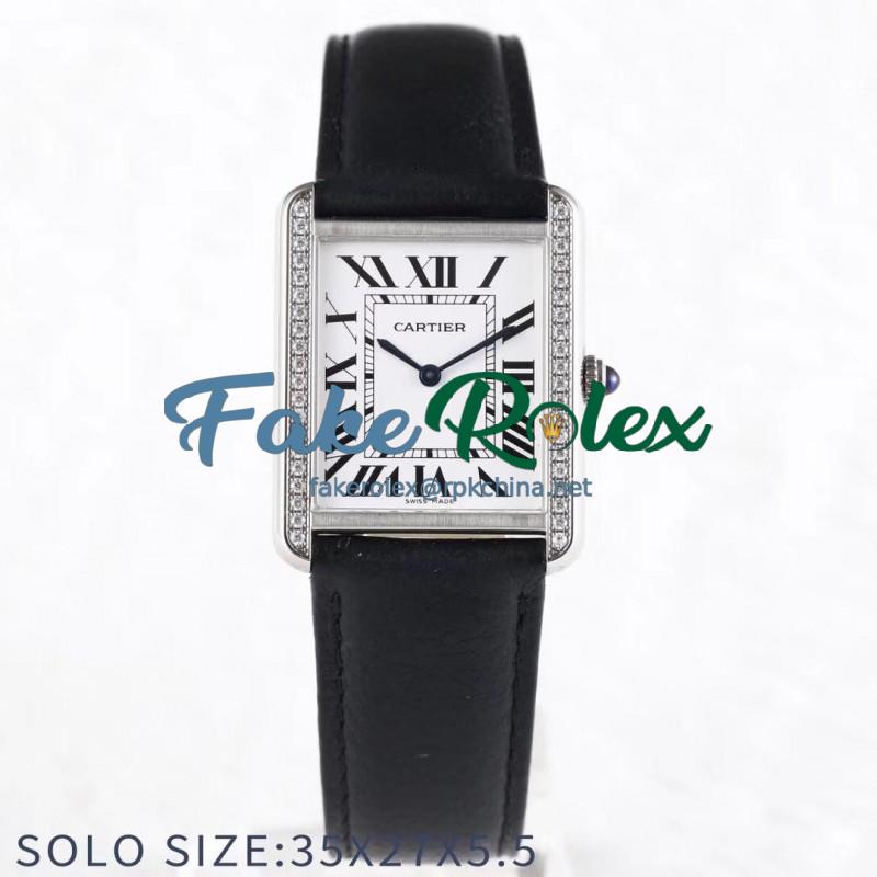 Replica Cartier Tank Solo Ladies 35MM AF Stainless Steel White Dial Swiss Ronda Quartz