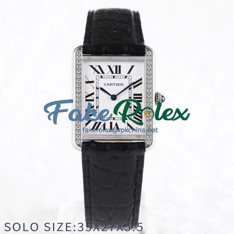 Replica Cartier Tank Solo Ladies 35MM AF Stainless Steel White Dial Swiss Ronda Quartz