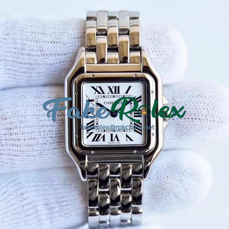 Replica Panthere de Cartier Medium Ladies WSPN0007 GF Stainless Steel White Dial Swiss Ronda Quartz