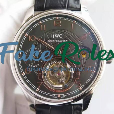 Replica IWC Portuguese Tourbillon Moonphase Power Reserve Stainless Steel Black Dial Swiss IWC Tourbillon