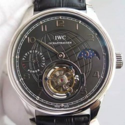 Replica IWC Portuguese Tourbillon Moonphase Power Reserve Stainless Steel Black Dial Swiss IWC Tourbillon