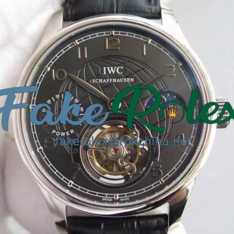 Replica IWC Portuguese Tourbillon Moonphase Power Reserve Stainless Steel Black Dial Swiss IWC Tourbillon