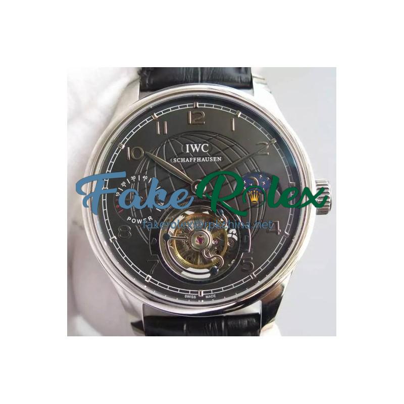 Replica IWC Portuguese Tourbillon Moonphase Power Reserve Stainless Steel Black Dial Swiss IWC Tourbillon