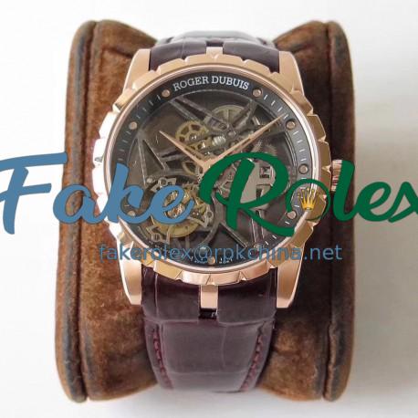 Replica Roger Dubuis Excalibur Skeleton Flying Tourbillon RDDBEX0392 BBR Rose Gold Skeleton Dial Swiss Tourbillon