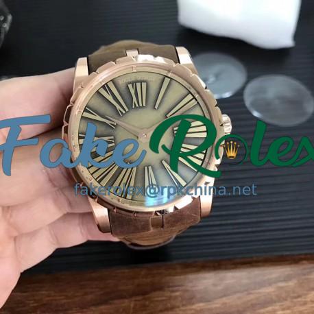 Replica Roger Dubuis Excalibur DBEX0050 RD Rose Gold Brown Dial Swiss RD622