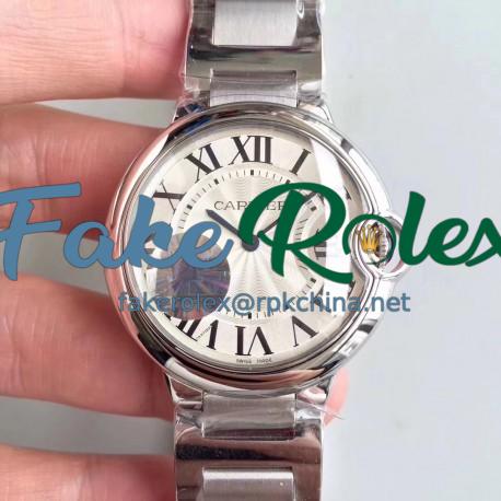 Replica Cartier Ballon Bleu 36MM W6920046 JF Stainless Steel Silver Dial Swiss Ronda Quartz