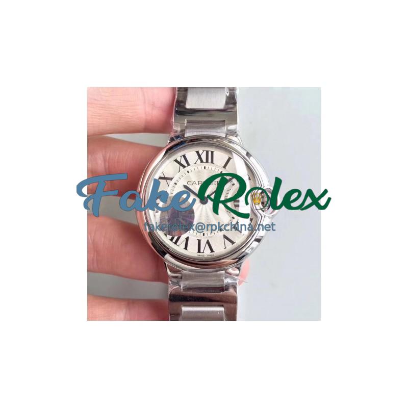 Replica Cartier Ballon Bleu 36MM W6920046 JF Stainless Steel Silver Dial Swiss Ronda Quartz